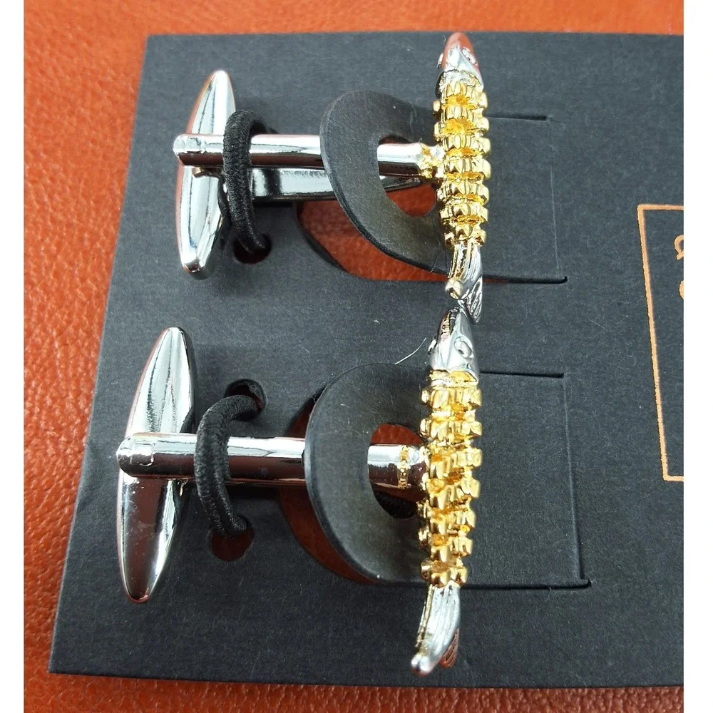 14th & Union Mens Fishbone Cufflinks‎ Two-Tone Silver Gold Fish Skeleton Novelty